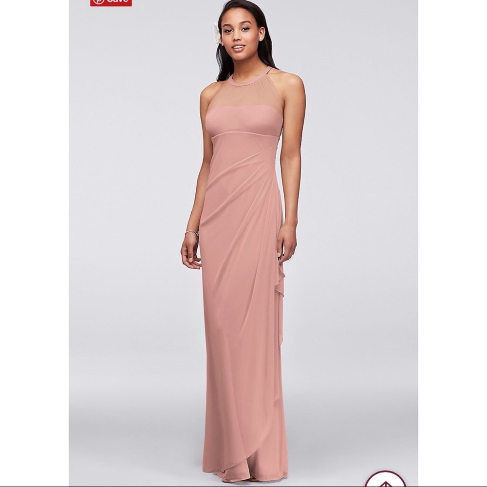 Bridesmaid dress blush illusion halter neckline